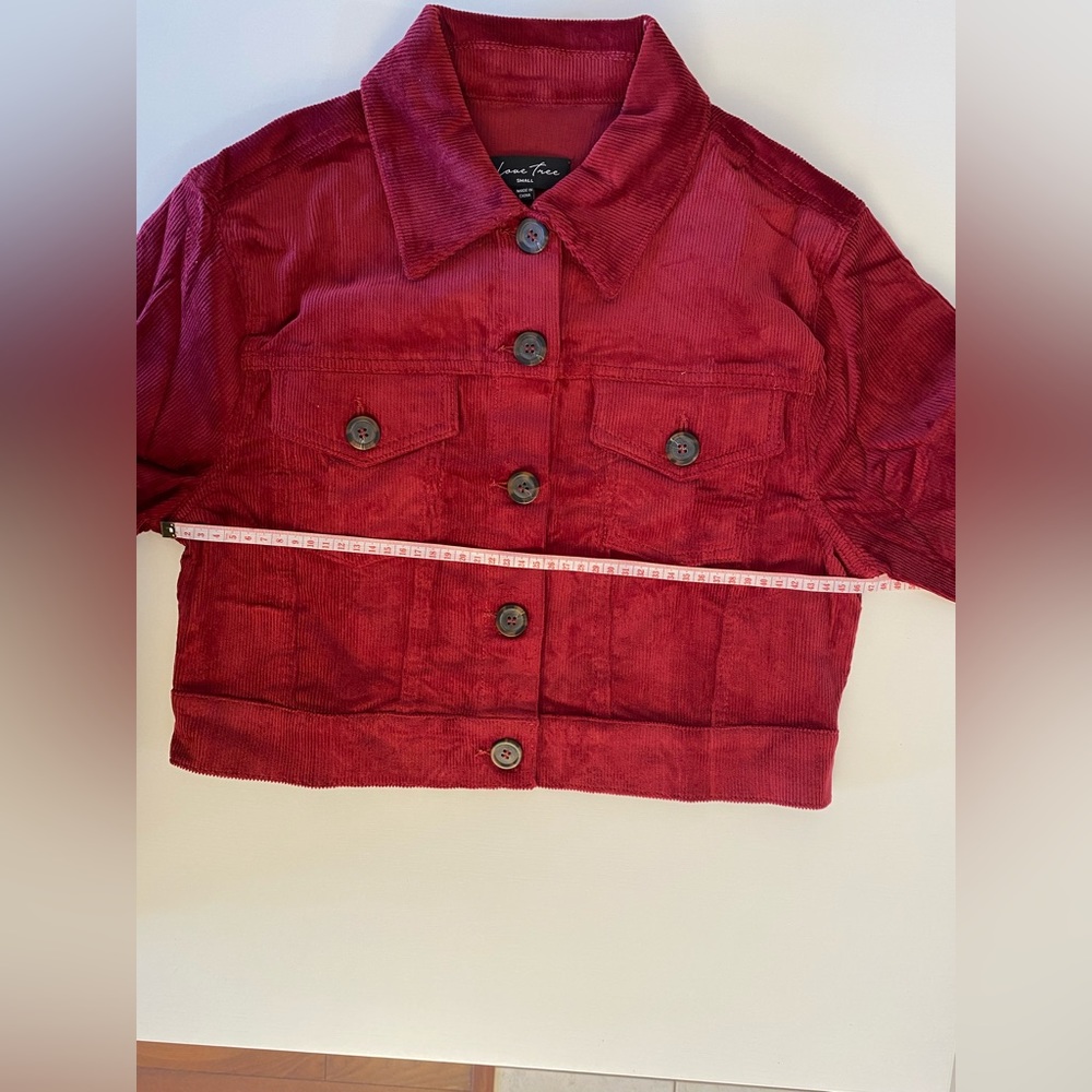 NWOT burgundy corduroy crop jacket Military style jacket with pockets - Picture 8 of 12